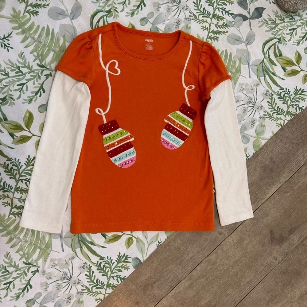 Gymboree Girls Winter Mitten Graphic Cotton Long Sleeve Shirt Jewel Accents sz 9